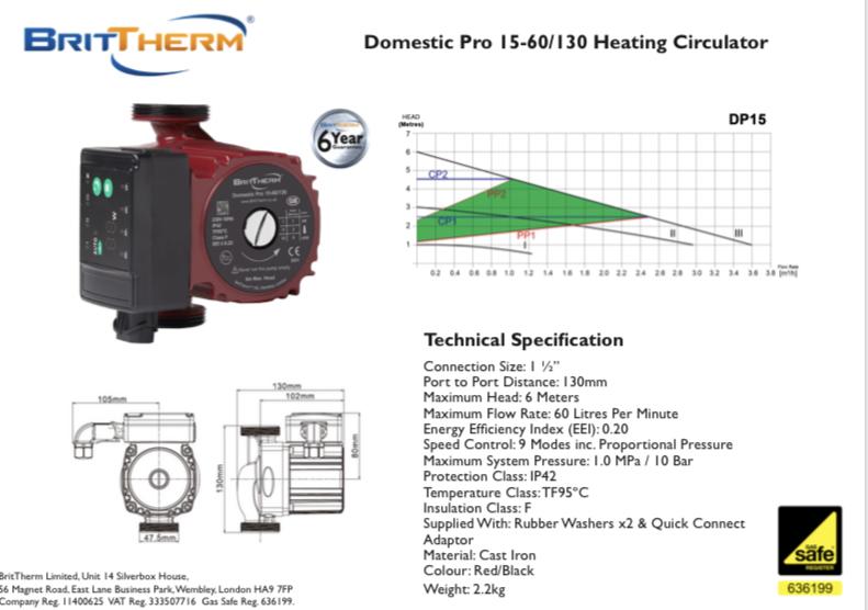 BritTherm UPS2A 25-60/130 Domestic Circulator Pump