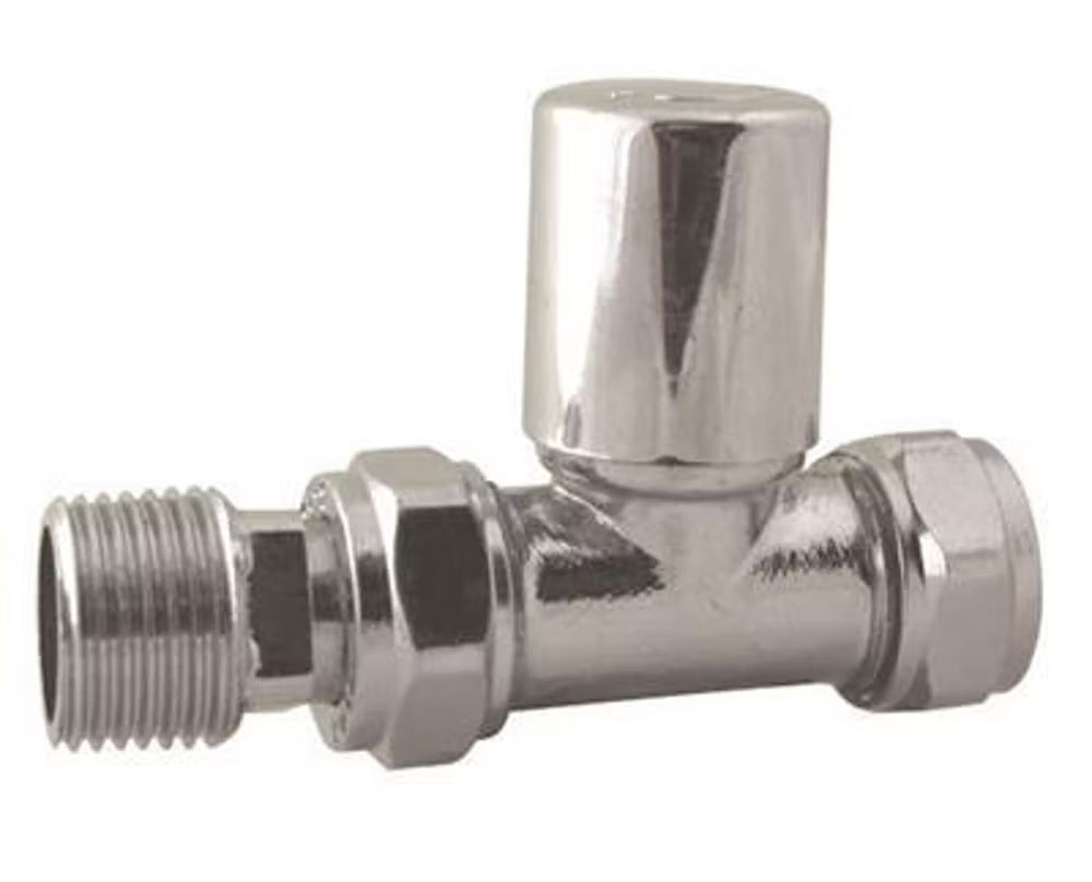 RADIATOR VALVE STRAIGHT CHROME 15MM X 1/2"