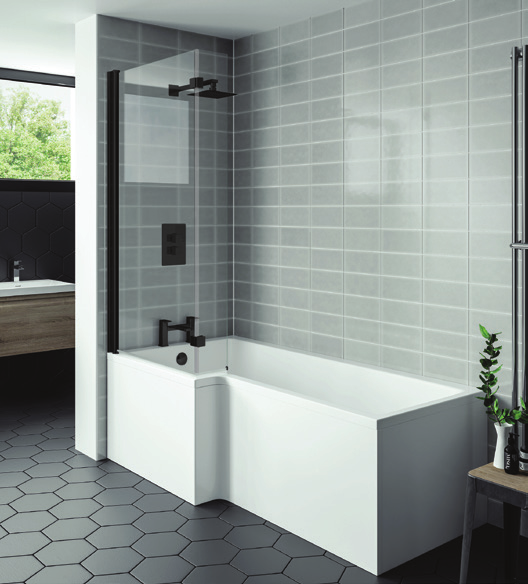 Bath Shower Screens Nero L Shaped Screen, Square Edge With Extension Panel