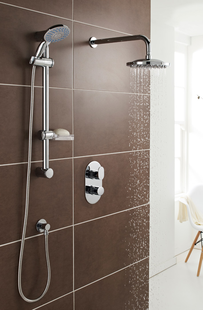 Showering Logik Option 3 Thermostatic Shower With Slide Rail Kit And Overhead Drencher