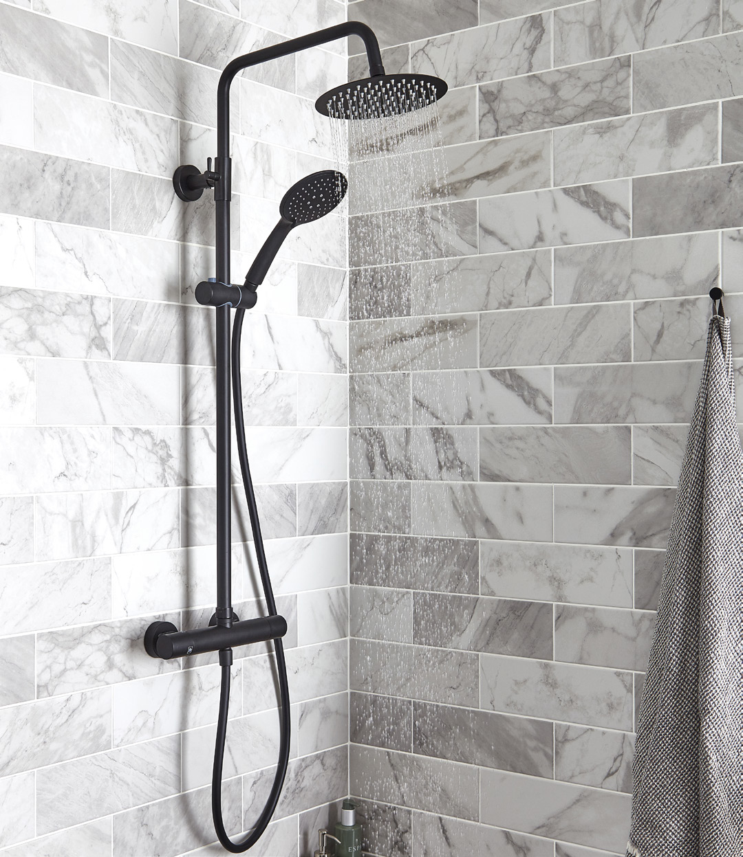 Showering Nero Round Option 1 Round Thermostatic Bar Shower With Overhead Drencher And Sliding Handset