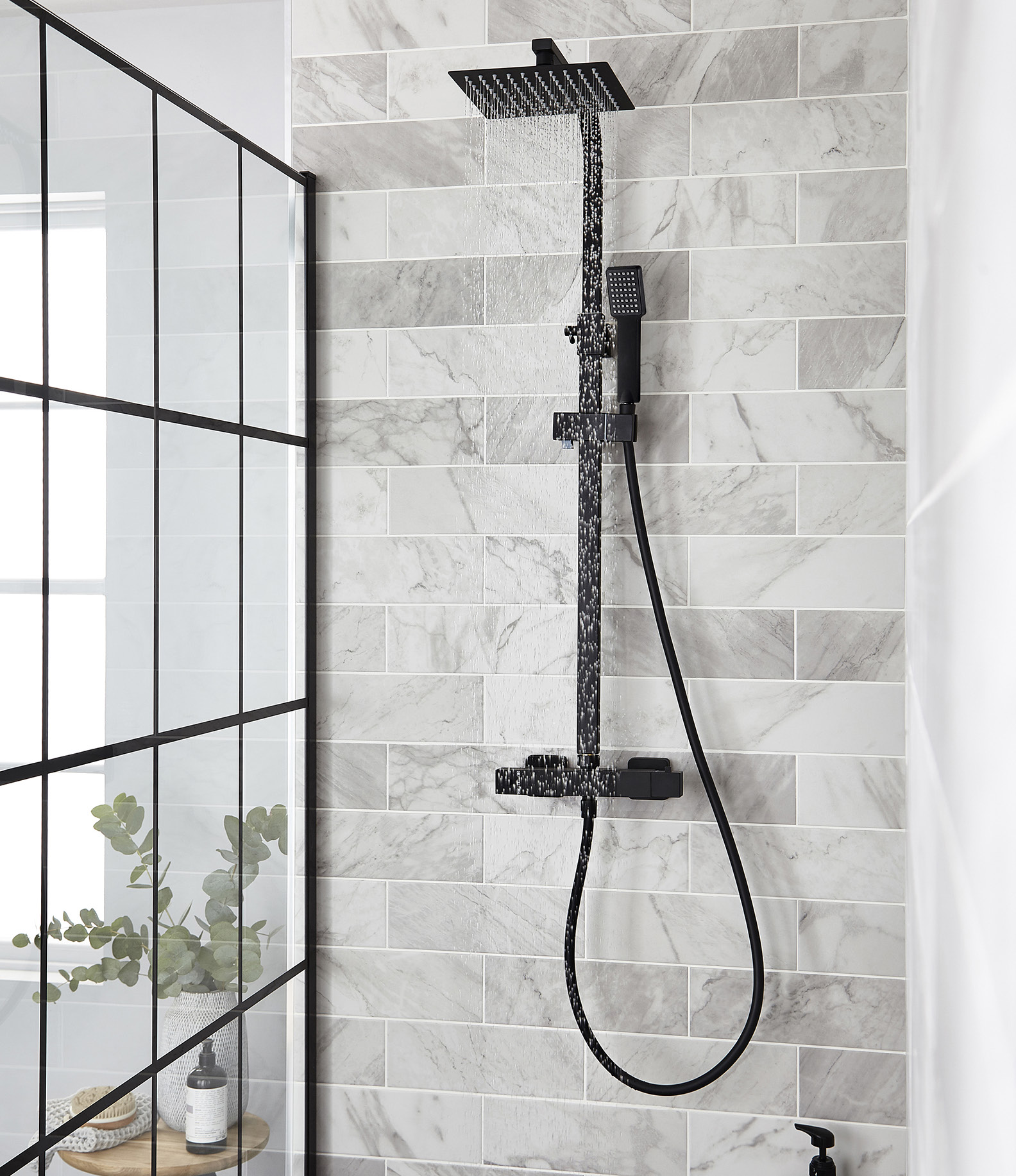 Showering Nero Round Option 1 Square Thermostatic Bar Shower With Overhead Drencher And Sliding Handset