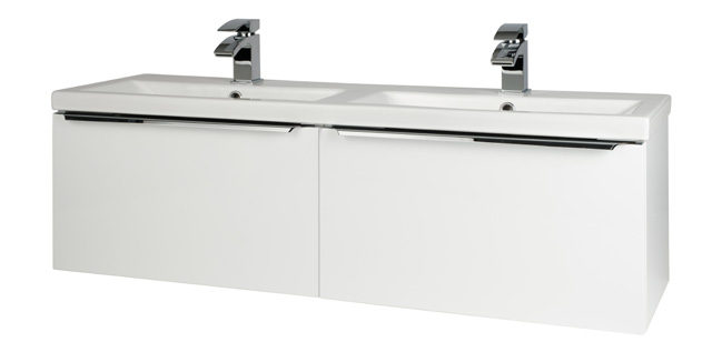 Furniture & Mirrors Kore 1200mm Wall Mounted Drawer Unit & Twin Ceramic Basin - White Gloss