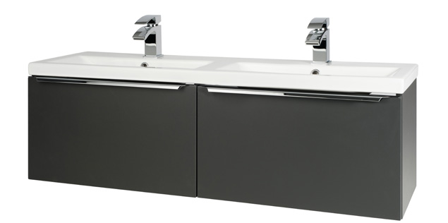 Furniture & Mirrors Kore 1200mm Wall Mounted Drawer Unit & Twin Ceramic Basin - Matt Dark Grey H 375 X W 1200 X D 355