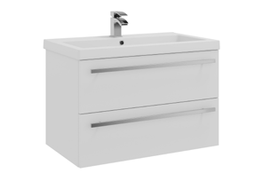 Furniture & Mirrors Purity 800mm Wall Mounted 2 Drawer Unit & Ceramic Basin - White Gloss H 500 X W 800 X D 450