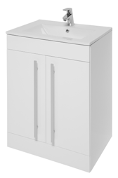 Furniture & Mirrors Purity 800mm Floor Standing 2 Door Unit & Ceramic Basin - White Gloss H 855 X W 800 X D 450