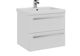 Furniture & Mirrors Purity 600mm Wall Mounted 2 Drawer Unit & Ceramic Basin - White Gloss H 500 X W 600 X D 450