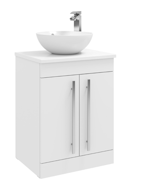 Furniture & Mirrors Purity 600mm Floor Standing 2 Door Unit With Ceramic Worktop & Sit On Bowl - White Gloss H 855 X W 600 X D 450 (Excluding Basin)