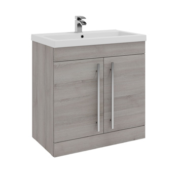 Furniture & Mirrors Purity 800mm Floor Standing 2 Door Unit & Mid Depth Ceramic Basin - Grey Ash H 855 X W 800 X D 450