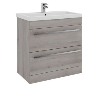 Furniture & Mirrors Purity 800mm Floor Standing 2 Drawer Unit & Mid Depth Ceramic Basin - Grey Ash H 855 X W 800 X D 450