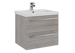 Furniture & Mirrors Purity 600mm Wall Mounted 2 Drawer Unit & Mid Depth Ceramic Basin - Grey Ash H 500 X W 600 X D 450