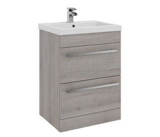 Furniture & Mirrors Purity 600mm Floor Standing 2 Drawer Unit & Mid Depth Ceramic Basin - Grey Ash H 855 X W 600 X D 450