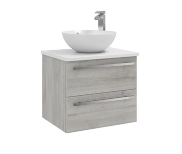 Furniture & Mirrors Purity 600mm Wall Mounted 2 Drawer Unit With Ceramic Worktop & Sit On Bowl - Grey Ash H 500 X W 600 X D 450 (Excluding Basin)