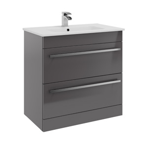 Furniture & Mirrors Purity 800mm Floor Standing 2 Drawer Unit & Ceramic Basin - Storm Grey Gloss H 855 X W 800 X D 450