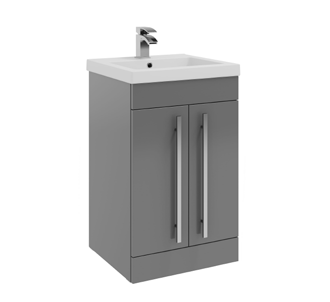 Furniture & Mirrors Purity 500mm Floor Standing 2 Door Unit & Ceramic Basin - Storm Grey Gloss H 855 X W 500 X D 390