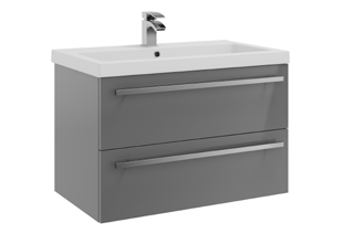 Furniture & Mirrors Purity 800mm Wall Mounted 2 Drawer Unit & Mid Depth Ceramic Basin - Storm Grey Gloss H 500 X W 800 X D 450