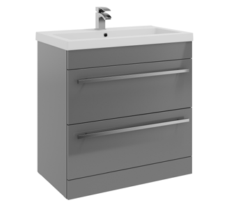 Furniture & Mirrors Purity 800mm Floor Standing 2 Drawer Unit & Mid Depth Ceramic Basin - Storm Grey Gloss H 855 X W 800 X D 450