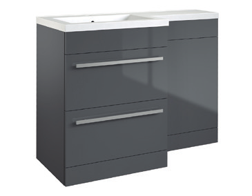 Furniture & Mirrors Matrix Matrix 2 Drawer L-Shaped Furniture Pack 1100mm Storm Grey Gloss - Includes Cistern