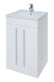 PURITY 600MM FLOOR STANDING 2 DOOR UNIT & CERAMIC BASIN - WHITE H 855 X W 600 X D 450 FUR001PU-FUR057PU