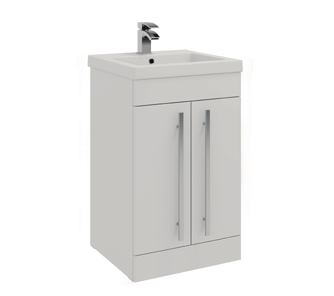 PURITY 500MM FLOOR STANDING 2 DOOR UNIT & CERAMIC BASIN - WHITE H 855 X W 500 X D 390 FUR125PU-FUR063PU