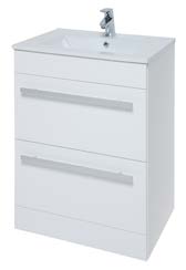 PURITY 600MM FLOOR STANDING 2 DRAWER UNIT & CERAMIC BASIN - WHITE H 855 X W 600 X D 450 FUR008PU-FUR057PU