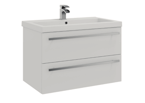 PURITY 800MM WALL MOUNTED 2 DRAWER UNIT & CERAMIC BASIN - WHITE H 500 X W 800 X D 450 FUR054PU-FUR060PU