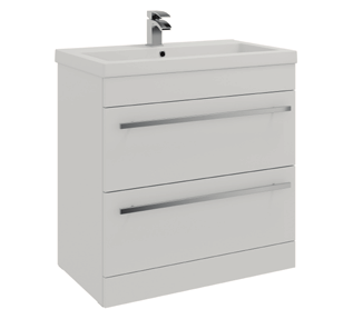 PURITY 800MM FLOOR STANDING 2 DRAWER UNIT & CERAMIC BASIN - WHITE H 855 X W 800 X D 450 FUR045PU-FUR060PU