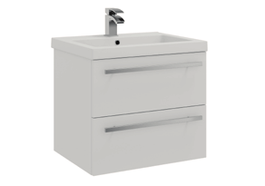 PURITY 600MM WALL MOUNTED 2 DRAWER UNIT & CERAMIC BASIN - WHITE H 500 X W 600 X D 450 FUR022PU-FUR057PU