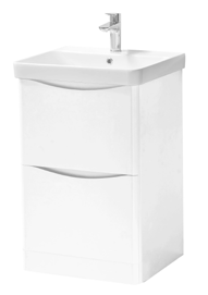 Furniture & Mirrors Arc 500mm Floor Standing 2 Drawer Unit & Ceramic Basin - White Gloss H 840 X W 500 X D 460