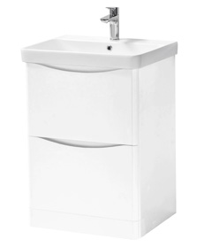 Furniture & Mirrors Arc 600mm Floor Standing 2 Drawer Unit & Ceramic Basin - White Gloss H 840 X W 600 X D 460