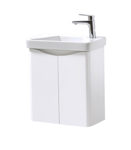 Furniture & Mirrors Arc 500mm Wall Mounted 2 Door Cloakroom Unit & Ceramic Basin - White Gloss H 600 X W 500 X D 290