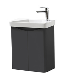 Furniture & Mirrors Arc 500mm Wall Mounted 2 Door Cloakroom Unit & Ceramic Basin - Matt Graphite H 600 X W 500 X D 290