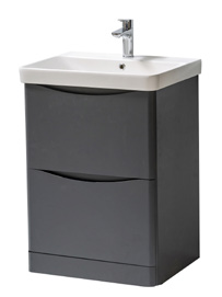 Furniture & Mirrors Arc 500mm Floor Standing 2 Drawer Unit & Ceramic Basin - Matt Graphite H 840 X W 500 X D 460