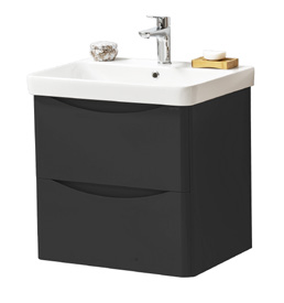 Furniture & Mirrors Arc 600mm Wall Mounted 2 Drawer Unit & Ceramic Basin - Matt Graphite H 600 X W 600 X D 460