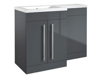 MATRIX MATRIX 2 DOOR L-SHAPED FURNITURE PACK 1100MM STORM GREY GLOSS - INCLUDES CISTERN