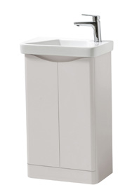 Furniture & Mirrors Arc 500mm Floor Standing 2 Door Cloakroom Unit & Ceramic Basin - Cashmere H 840 X W 500 X D 290