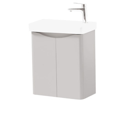 Furniture & Mirrors Arc 500mm Wall Mounted 2 Door Cloakroom Unit & Ceramic Basin - Cashmere H 600 X W 500 X D 290