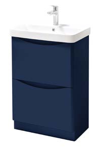 CAYO 600MM FLOOR STANDING 2 DRAWER UNIT & CERAMIC BASIN - BLUE H 840 X W 600 X D 460 FUR482CA -FUR149ME