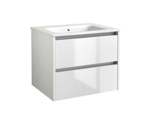 FURNITURE & MIRRORS CITY 600MM WALL MOUNTED UNIT & CERAMIC BASIN - WHITE H 500 X W 590 X D 455 FUR718CI-FUR057PU