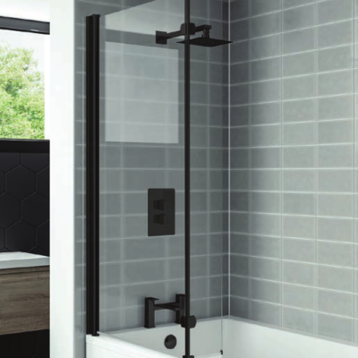 Bath Shower Screens Nero L Shaped Screen, Square Edge with Extension Panel