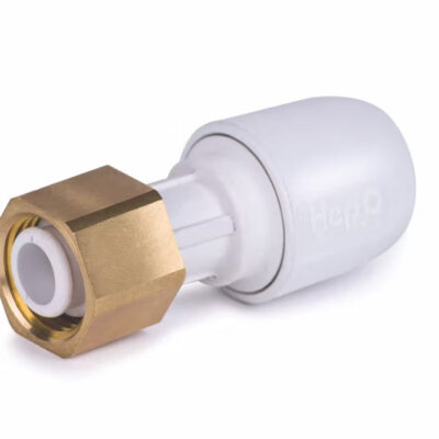 Hep2O straight tap connector with brass nut 0.5″x15mm white