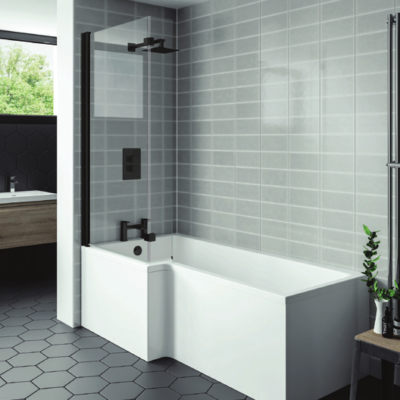 Bath Shower Screens Nero L Shaped Screen, Square Edge With Extension Panel
