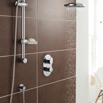 Showering Logik Option 3 Thermostatic Shower With Slide Rail Kit And Overhead Drencher