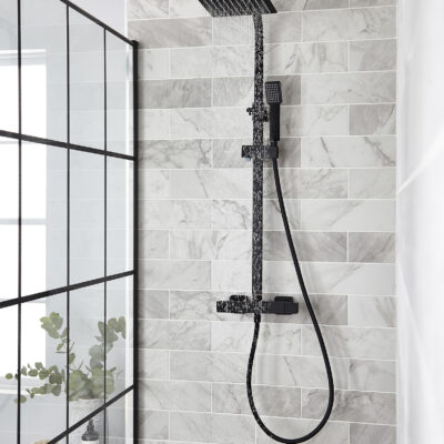 Showering Nero Round Option 1 Square Thermostatic Bar Shower With Overhead Drencher And Sliding Handset
