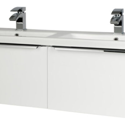 Furniture & Mirrors Kore 1200mm Wall Mounted Drawer Unit & Twin Ceramic Basin – White Gloss