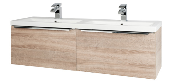 Furniture & Mirrors Kore 1200mm Wall Mounted Drawer Unit & Twin Ceramic Basin – Sonoma Oak H 375 X W 1200 X D 355