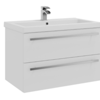 Furniture & Mirrors Purity 800mm Wall Mounted 2 Drawer Unit & Ceramic Basin – White Gloss H 500 X W 800 X D 450