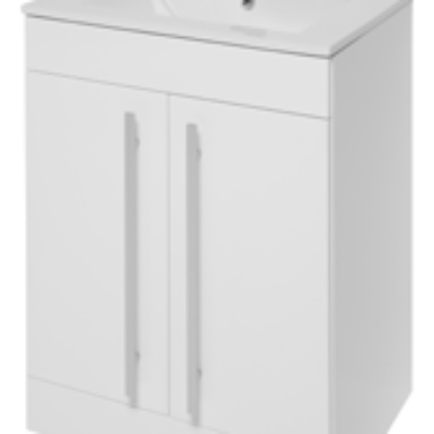 Furniture & Mirrors Purity 800mm Floor Standing 2 Door Unit & Ceramic Basin – White Gloss H 855 X W 800 X D 450