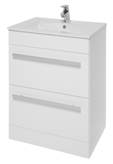 Furniture & Mirrors Purity 600mm Floor Standing 2 Drawer Unit & Ceramic Basin – White Gloss H 855 X W 600 X D 450