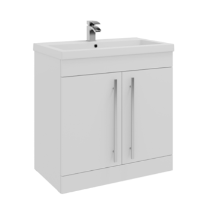 Furniture & Mirrors Purity 800mm F/S 2 Door Unit & Mid Depth Ceramic Basin – White Gloss H 855 X W 800 X D 450